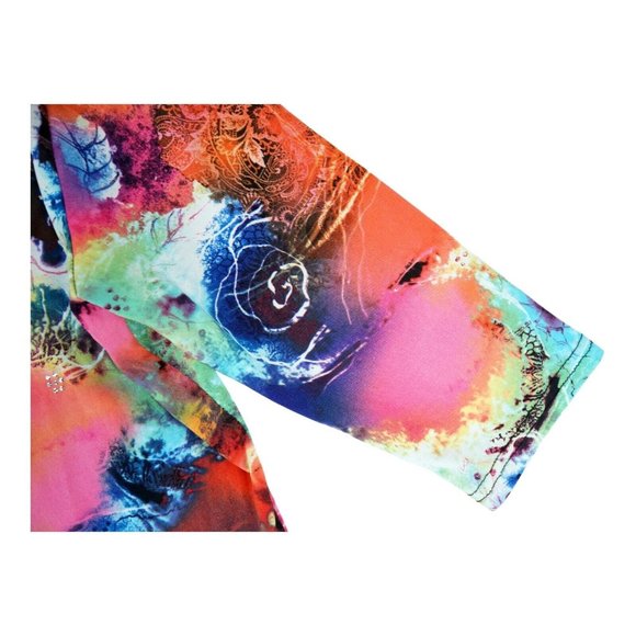 Valentina Artsy Multicolor Knit Top Shirt Blouse Rhinestones Size M Floral Print - Picture 5 of 8